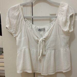 Hollister Cream Puff Sleeve Tie-Front Blouse